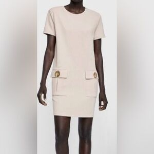 Elegant Tan Short Sleeve Dress ZARA
